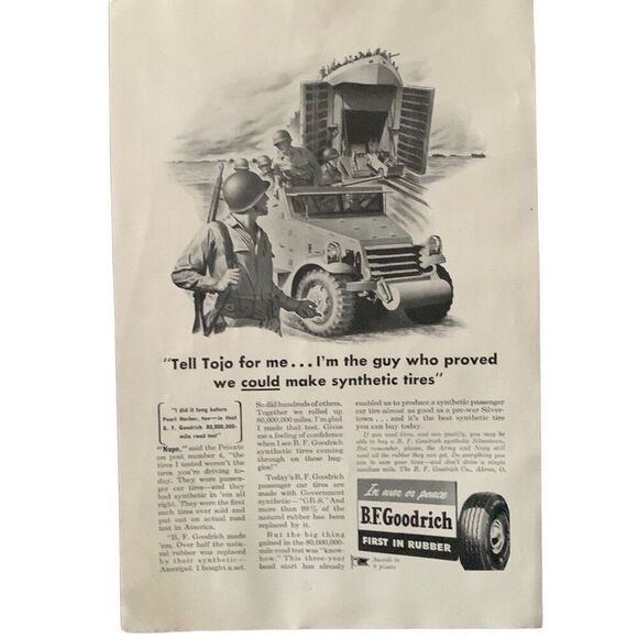 Vintage 1944 BF Goodrich Tires Tell Tojo Ad Advertisement - Picture 3 of 5